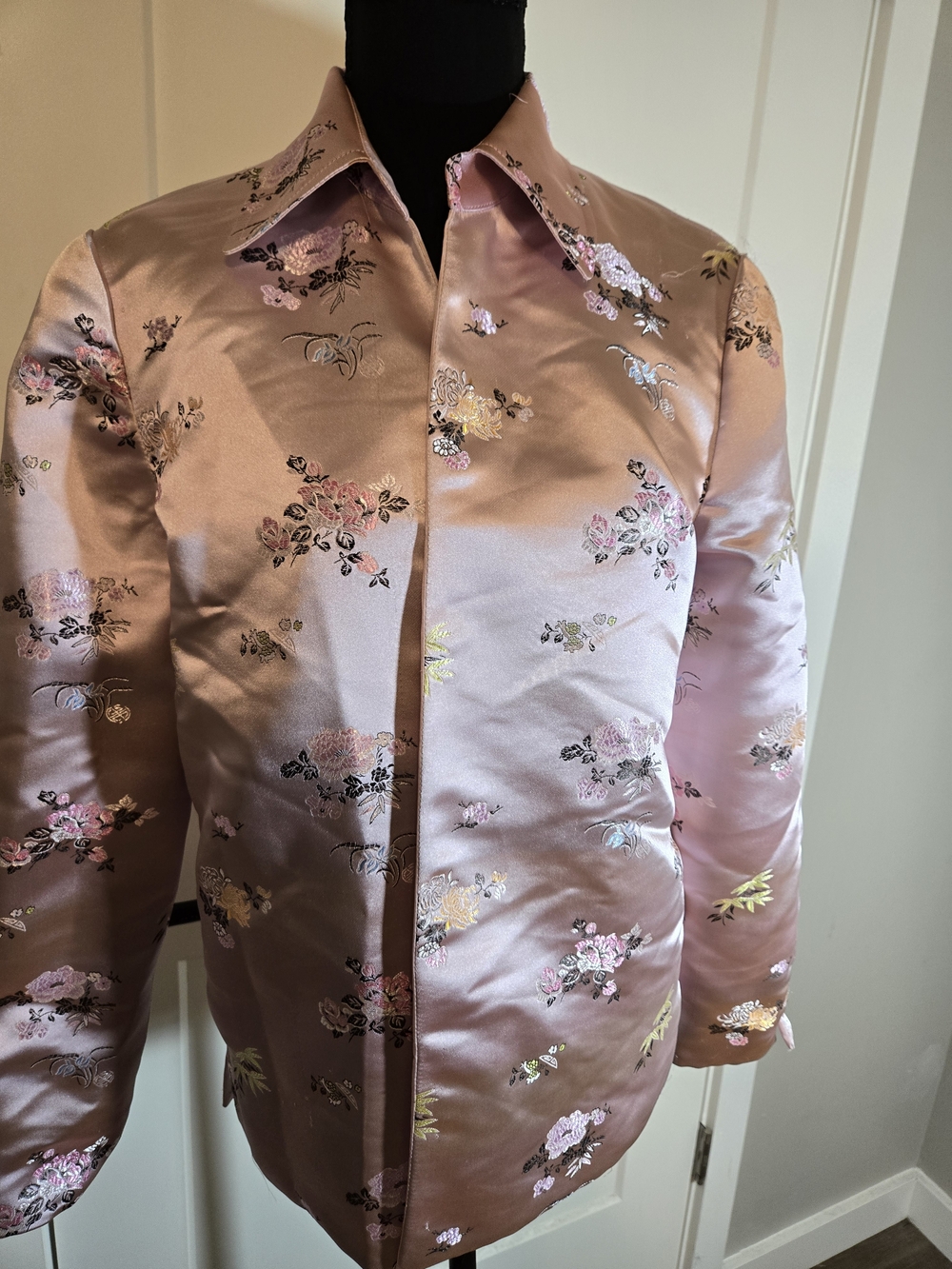 MSK 100% Silk Dusty Rose Pink Floral Brocade Jacquard Jacket S